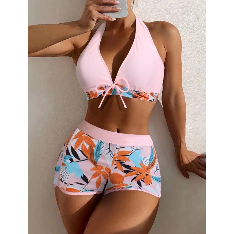 Damen Hochgeschlossen Bikini mit verspieltem Blumenmuster EB