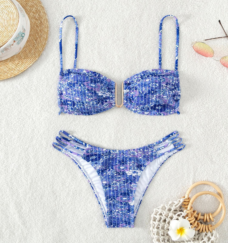 Damen Bikini-Set mit verspieltem Mustermix und modernen Schnürdetails EB