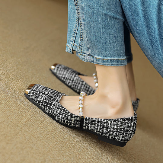 Damen Ballerinas mit eleganter Perlenapplikation und modischem Riemen EB