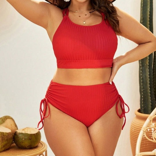 Damen Hochgeschnittener Bikini mit verstellbaren Kordeln EB