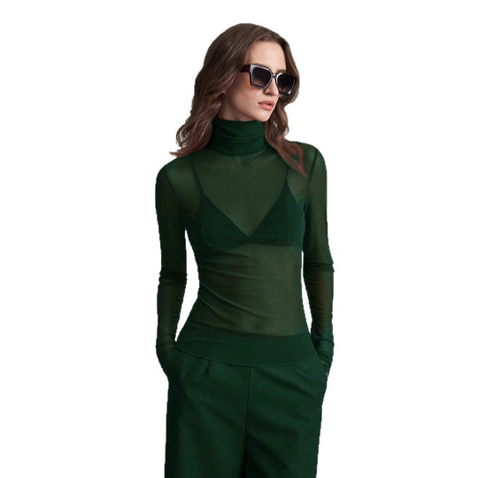 Damen Transparente Turtleneck-Bluse mit figurformendem Schnitt EB