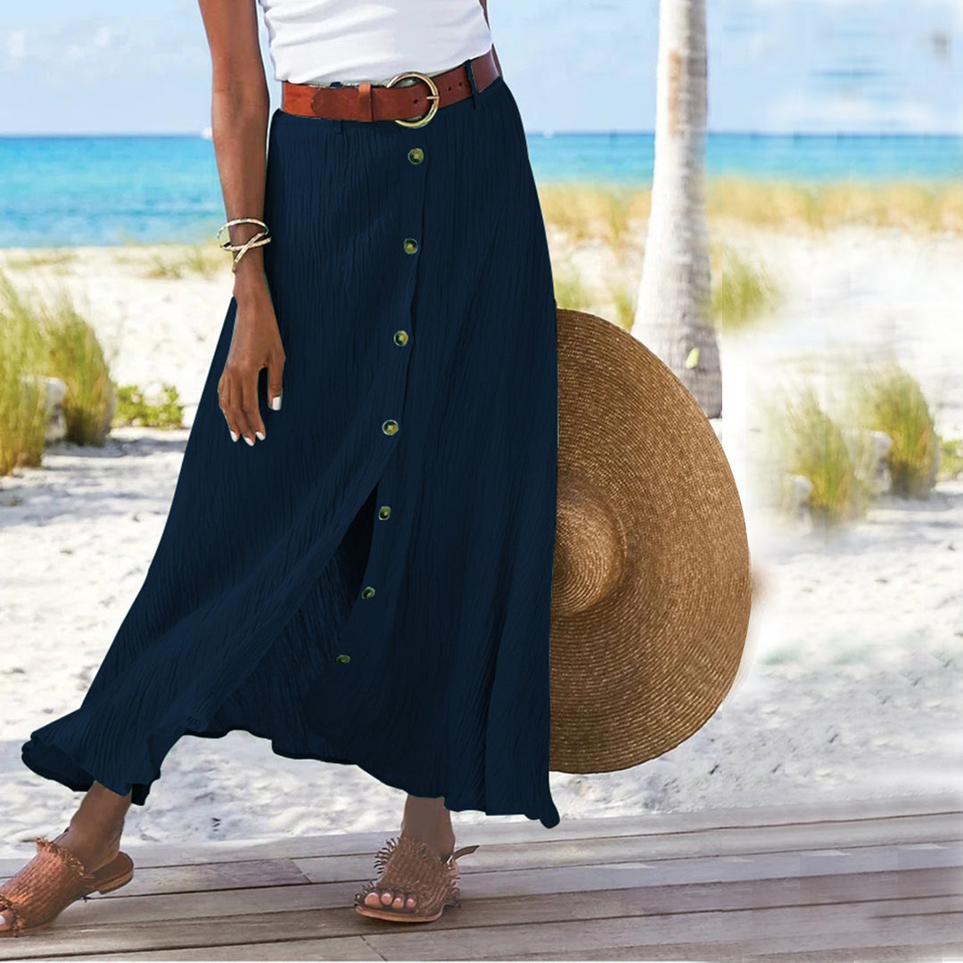 Damen Maxikleid mit Knopfleiste und fließendem Schnitt EB