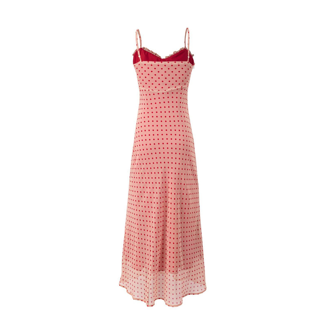 Damen Maxikleid mit schickem Punkte-Muster und verstellbaren Spaghettiträgern EB