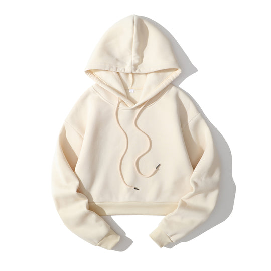 Damen nan cropped Kapuzenpullover mit weichem Fleece‑Innenfutter und elastischem Rippbund EB