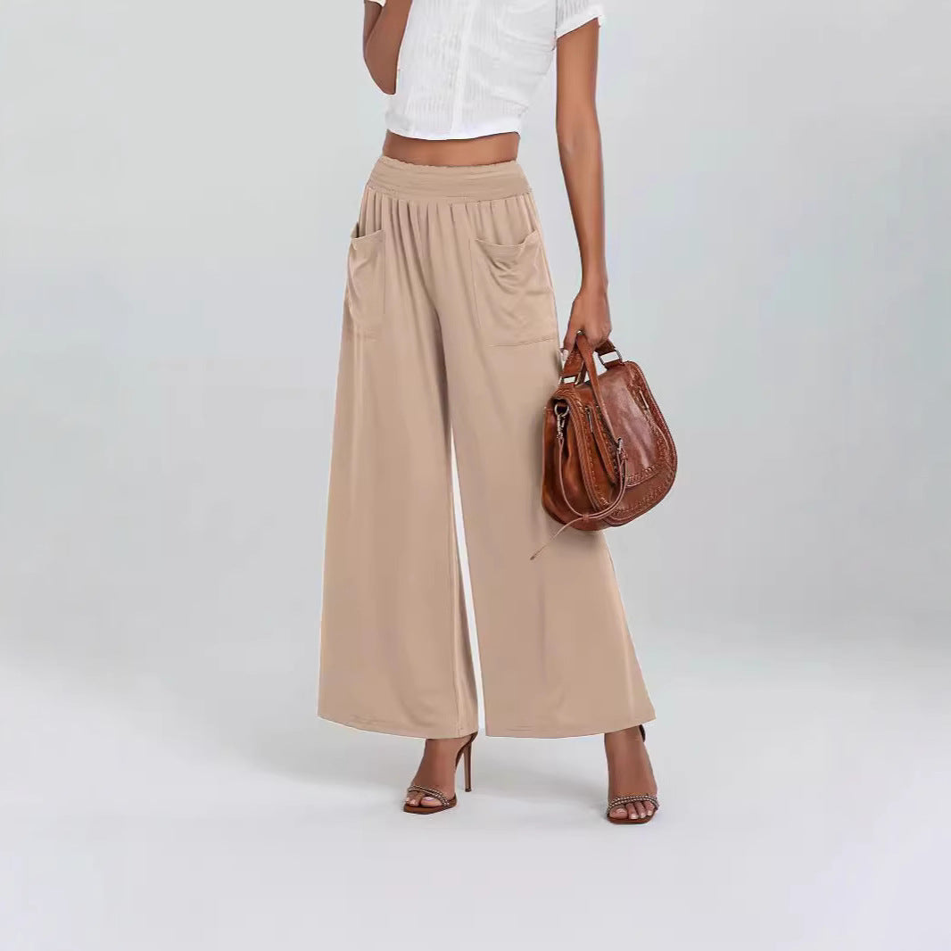 Damen Weit geschnittene Palazzo-Hose mit elastischem Bund und praktischen Taschen EB