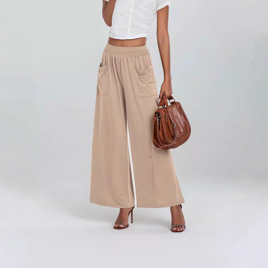Damen Weit geschnittene Palazzo-Hose mit elastischem Bund und praktischen Taschen EB