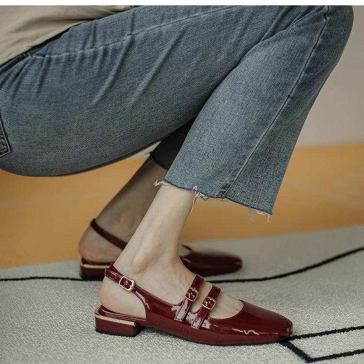 Damen Sling-Ballerinas mit doppeltem Riemchen und komfortablem Blockabsatz EB