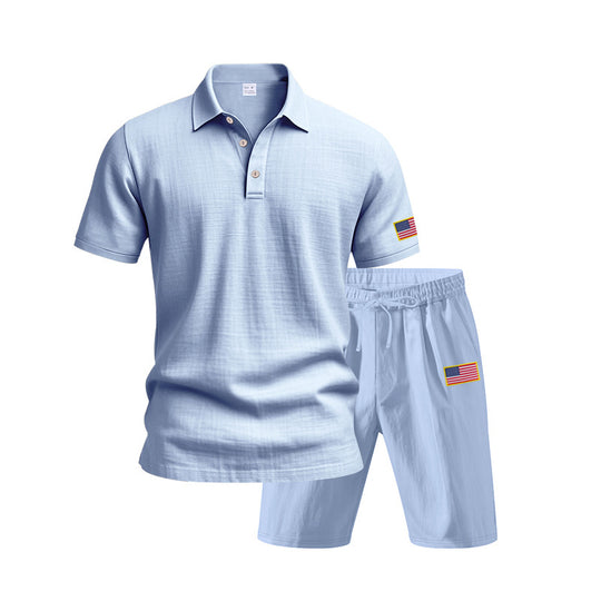 Herren Polo- und Shorts-Set mit gesticktem Länderflaggen-Motiv EB