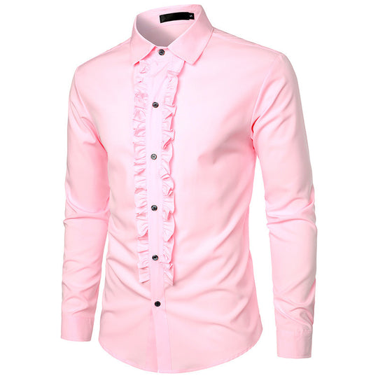 Herren Langarmhemd mit Rüschenverzierung und eleganten Knopfdetails EB