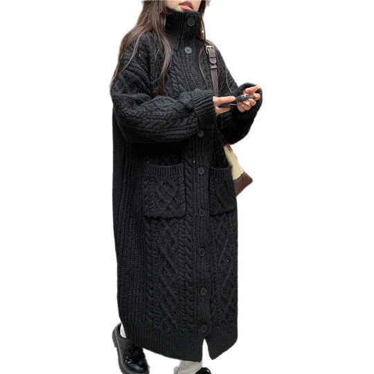 Damen Grobstrick-Knopfmantel mit eleganter Zopfmusterung und praktischen Taschen EB