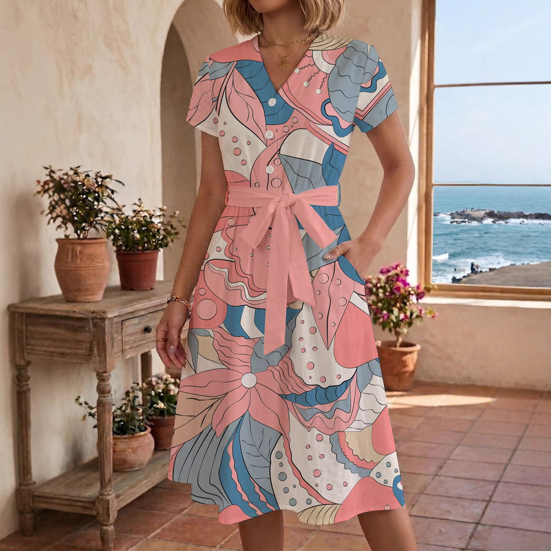 Damen Midi Kleid mit floralen Akzenten und tailliertem Schnitt EB
