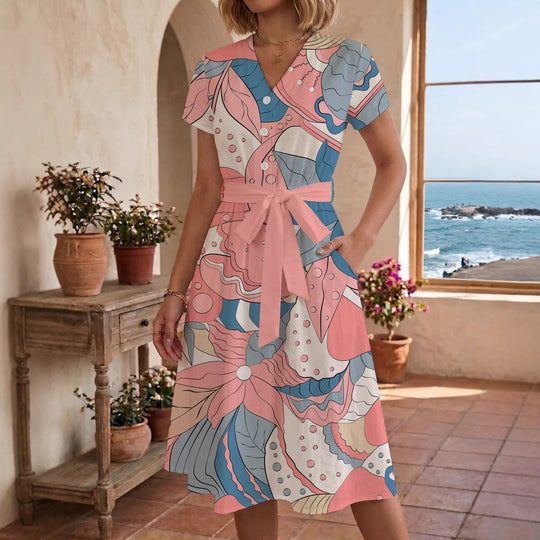 Damen Midi Kleid mit floralen Akzenten und tailliertem Schnitt EB
