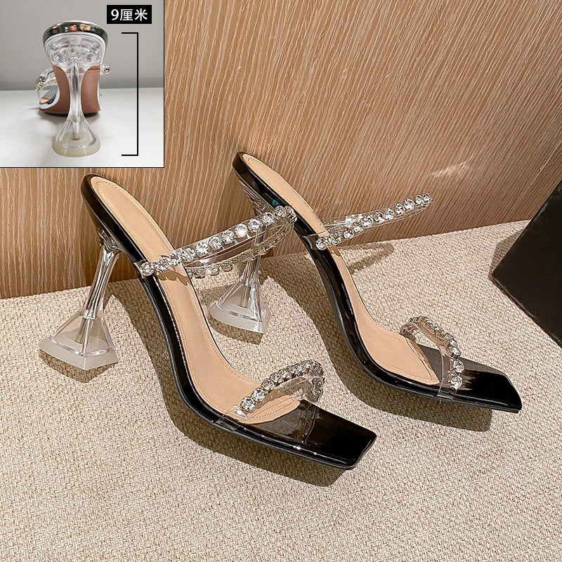 Damen elegante High Heel Sandalen mit glitzernden Strassverzierungen EB