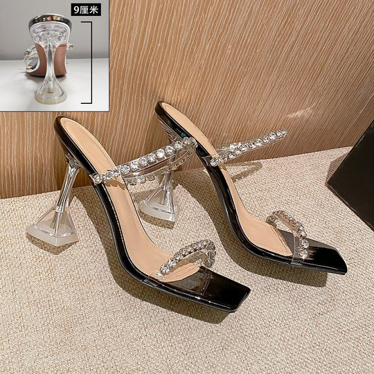 Damen elegante High Heel Sandalen mit glitzernden Strassverzierungen EB
