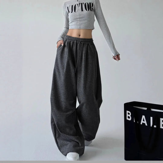 Damen nan extraweite High‑Waist-Loungehose mit elastischem Kordelbund, Kordelzug und praktischen Seitentaschen EB