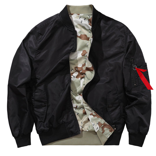Men's  MA-1 flight bomber jacket with camouflage lining sleeve utility pocket EB