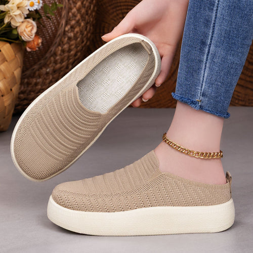 Damen nan gestrickter Slip-On Plateau-Sneaker mit sockenähnlichem Schaft, elastischem Einstieg und stoßdämpfender Leichtsohle EB
