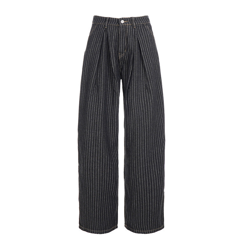 Damen Weite Hochtaillierte Streifenjeans EB