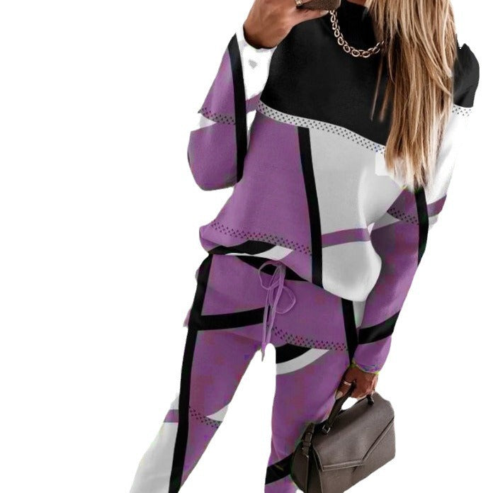 Damen nan gemustertes Freizeit-Set aus Sweatshirt und Jogginghose EB