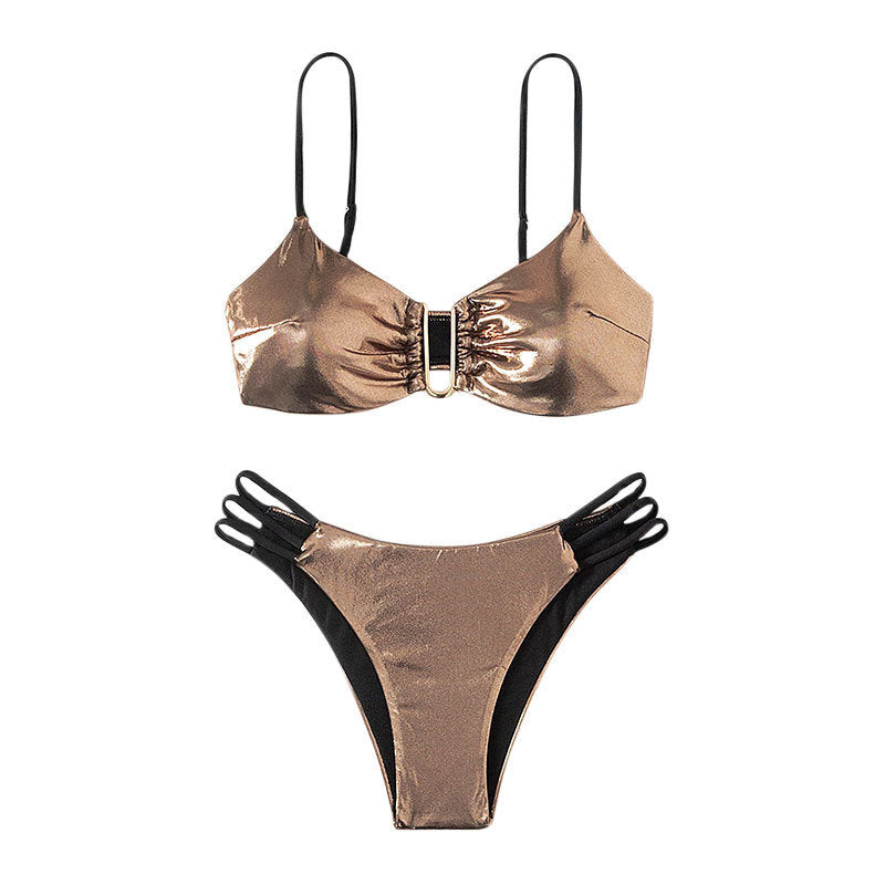Damen Bikini-Set mit raffinierten Schnüroptik und goldenen Akzenten EB
