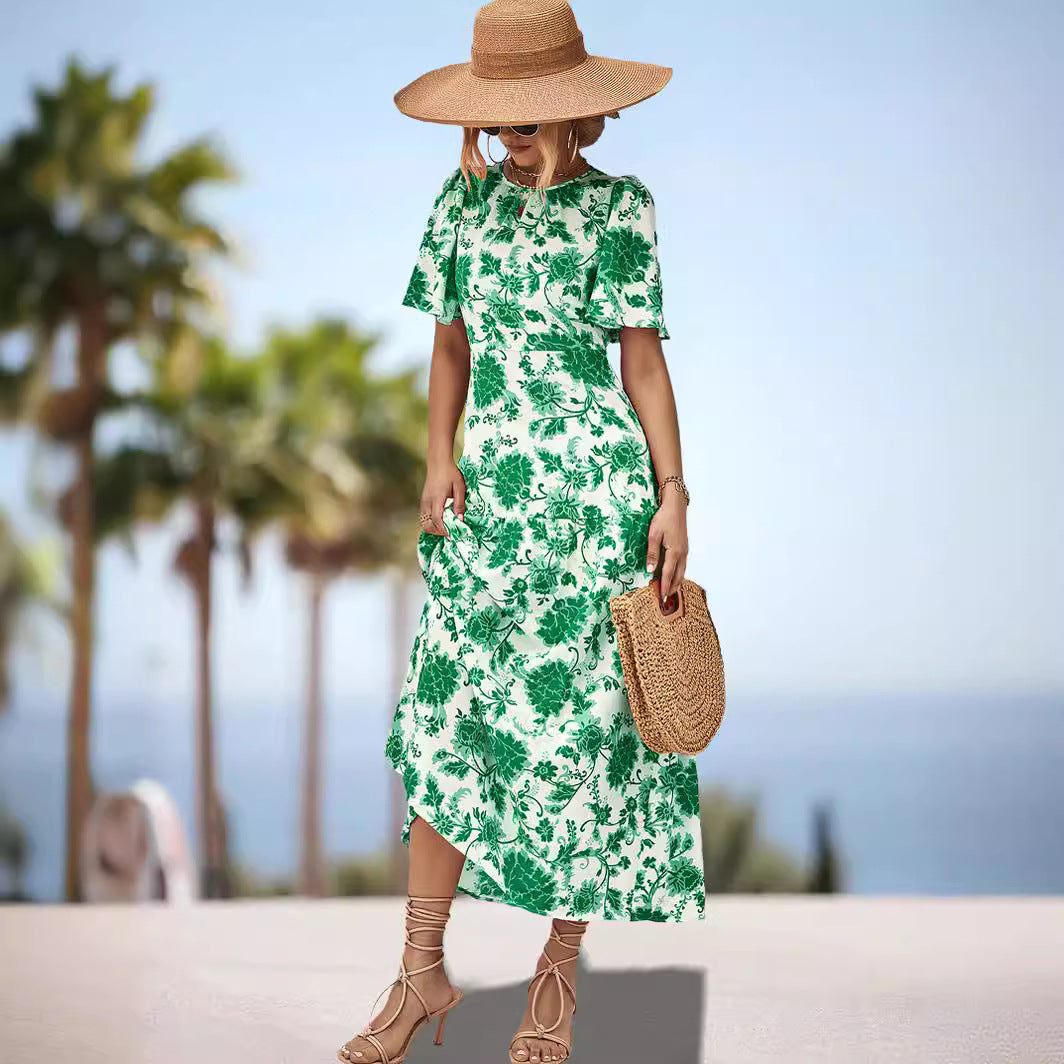 Damen Maxikleid mit floralem Print und eleganter Raffung EB