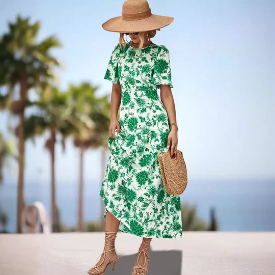 Damen Maxikleid mit floralem Print und eleganter Raffung EB