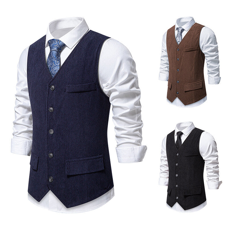 Herren eleganter Anzugweste mit strukturiertem Design und praktischen Taschen EB