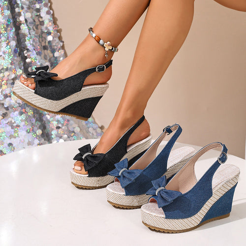 Damen Wedge-Sandalen mit modischer Schleifenapplikation und rutschfester Sohle EB