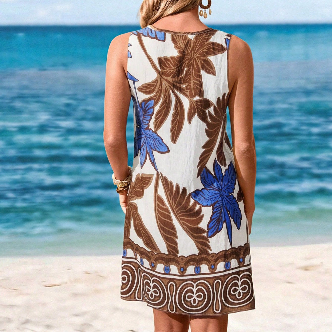Damen Strandkleid mit floralem Design und runder Ausschnitt EB