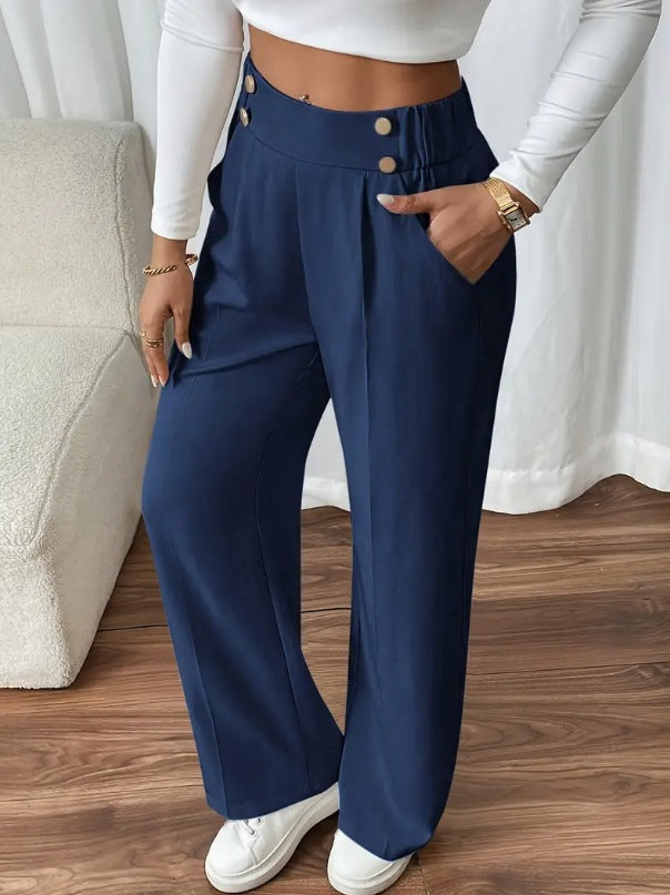 Damen Klassische weite Hose mit Knopfleiste und Taschen EB