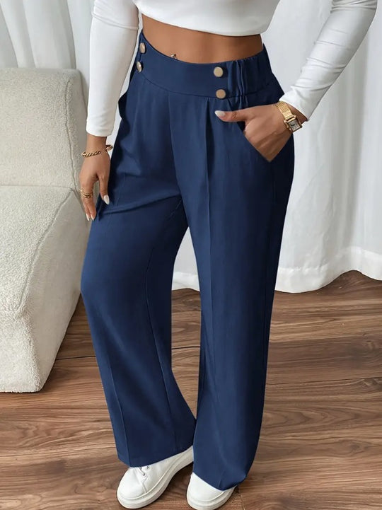 Damen Klassische weite Hose mit Knopfleiste und Taschen EB