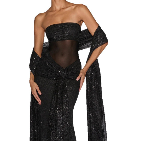 Damen Glamouröses Abendkleid mit schimmerndem Obermaterial EB