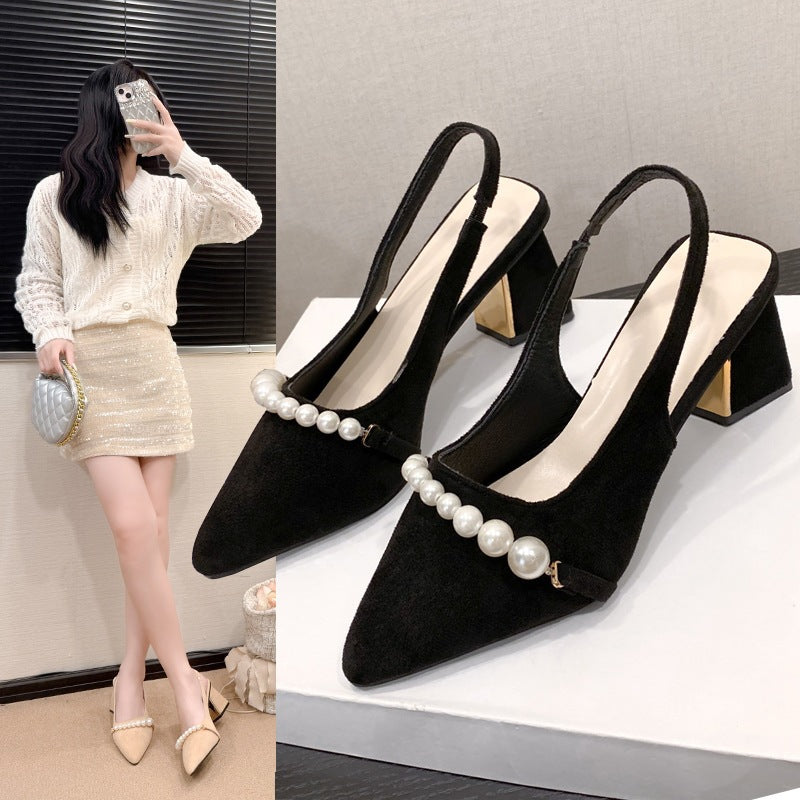 Damen Slingback Pumps mit eleganter Perlenverzierung EB