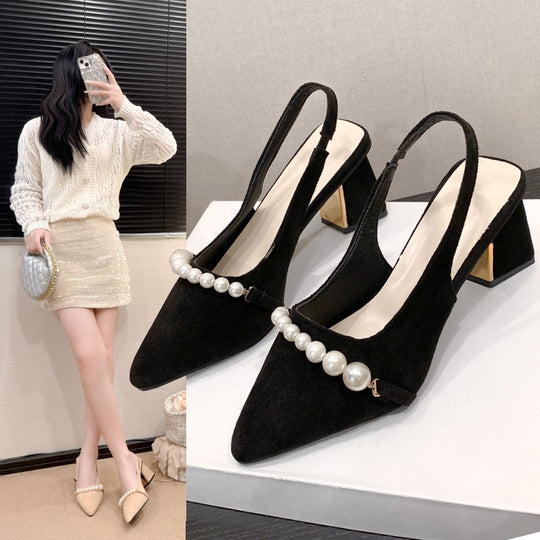 Damen Slingback Pumps mit eleganter Perlenverzierung EB