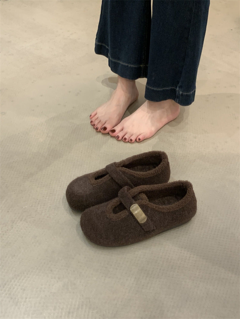 Damen Hausschuhe mit weichem Fleece-Innenfutter und modischem Schnallenverschluss EB