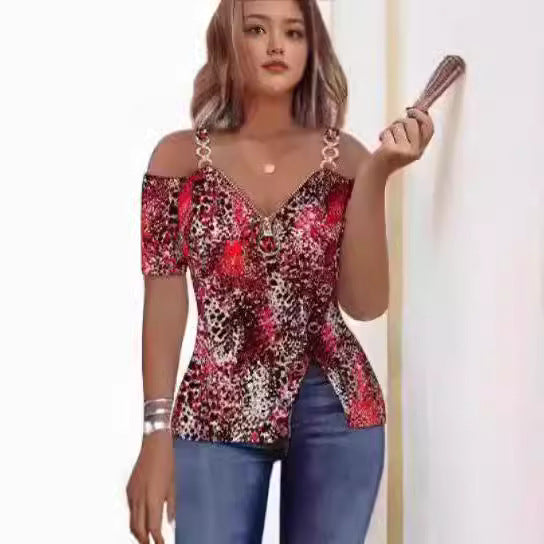 Damen Off-Shoulder Oberteil mit maritimem Motiv und dekorativen Knöpfen EB