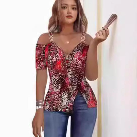 Damen Off-Shoulder Oberteil mit maritimem Motiv und dekorativen Knöpfen EB