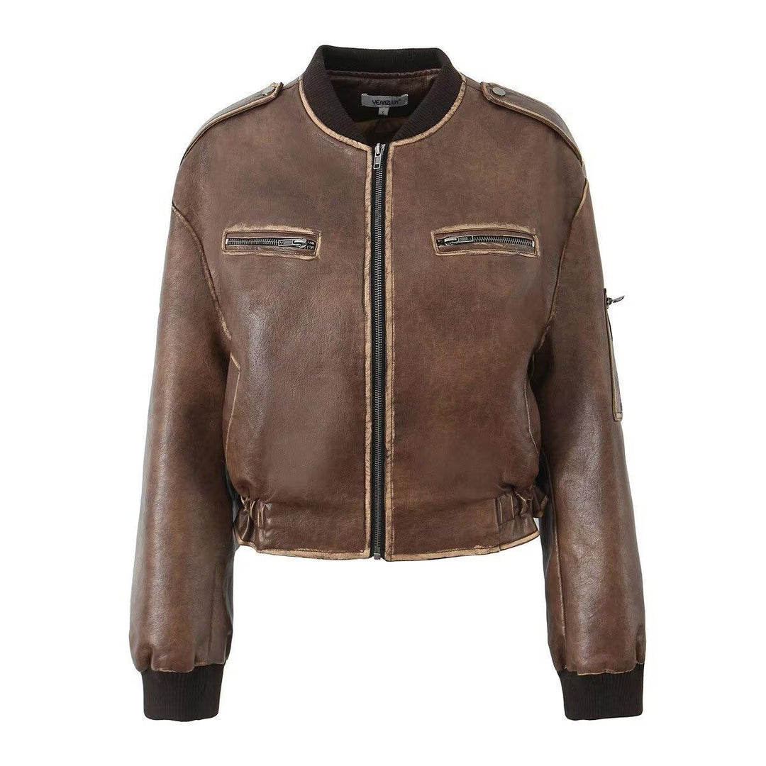 Damen Kunstleder Bikerjacke mit eleganten Streifendetails EB