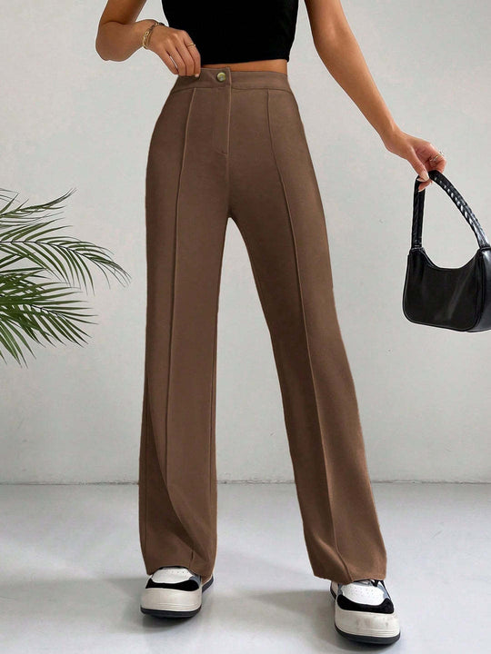 Damen Elegante High-Waist Hose mit seitlichen Nähten und schmalem Schnitt EB