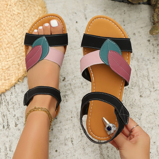Damen moderne Zehentrenner-Sandalen mit drapierten Riemen und anatomischem Fußbett EB