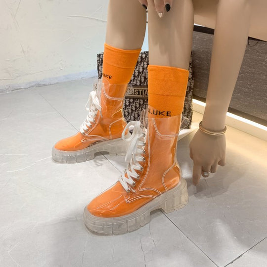 Damen trendige Stiefeletten im transparenten Design mit knalligem Detail EB