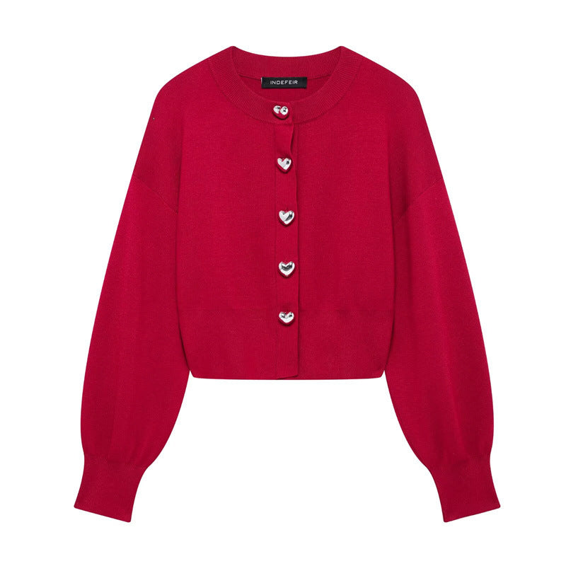Damen Kuschelige Strickjacke mit herzförmigen Knöpfen EB