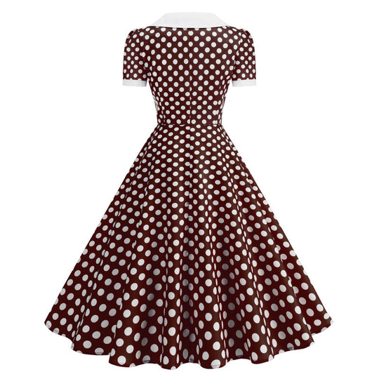 Damen Retro Maxikleid mit Kragen und Punkten EB