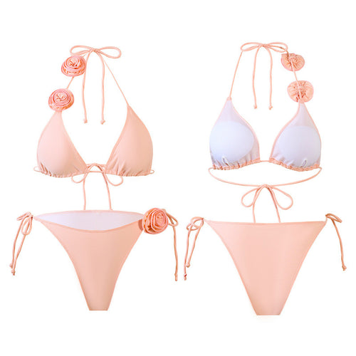 Damen Triangel-Bikini mit verspieltem Blumendesign und verstellbaren Trägern EB