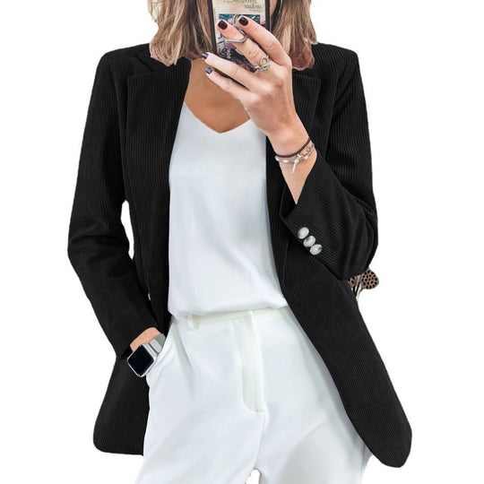 Damen Strukturierter Cord-Blazer mit eleganten Knopfdetails EB