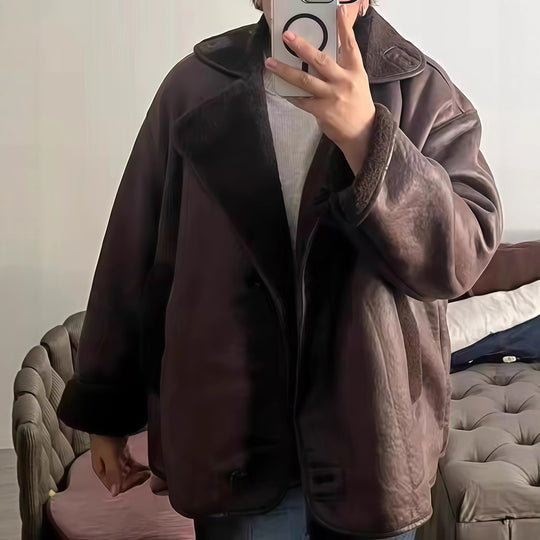 Damen elegante Oversized-Jacke mit weichem Futter und raffinierter Struktur EB