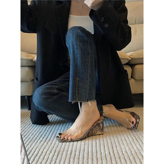 Damen moderne und schicke Mules aus transparentem Material mit Schlangenmuster EB