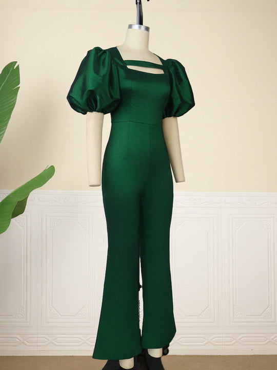 Damen Jumpsuit mit voluminösen Puffärmeln und tailliertem Design EB