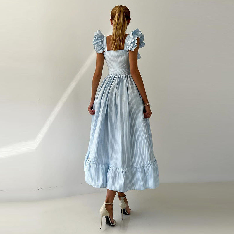 Damen Maxikleid mit Rüschendetails und Knopfleiste EB