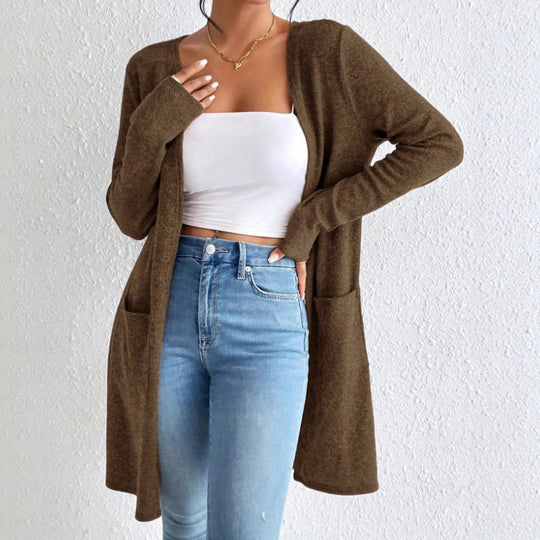 Damen Langer Strickcardigan mit praktischen Taschen EB